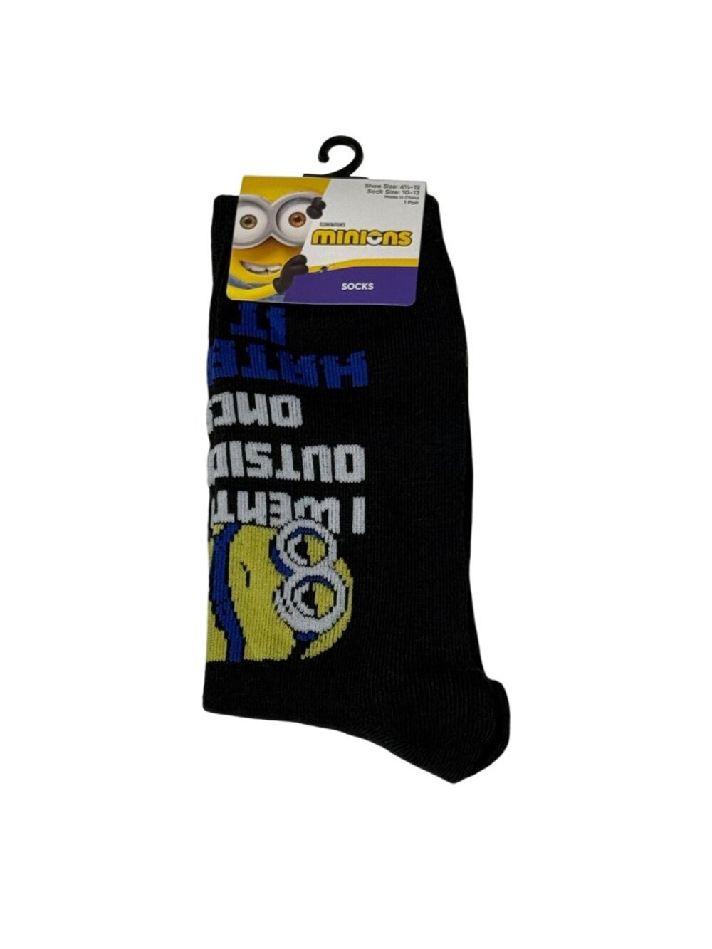 Minions Mens Crew Socks Funny Novelty  Black Size 9-13 NWT